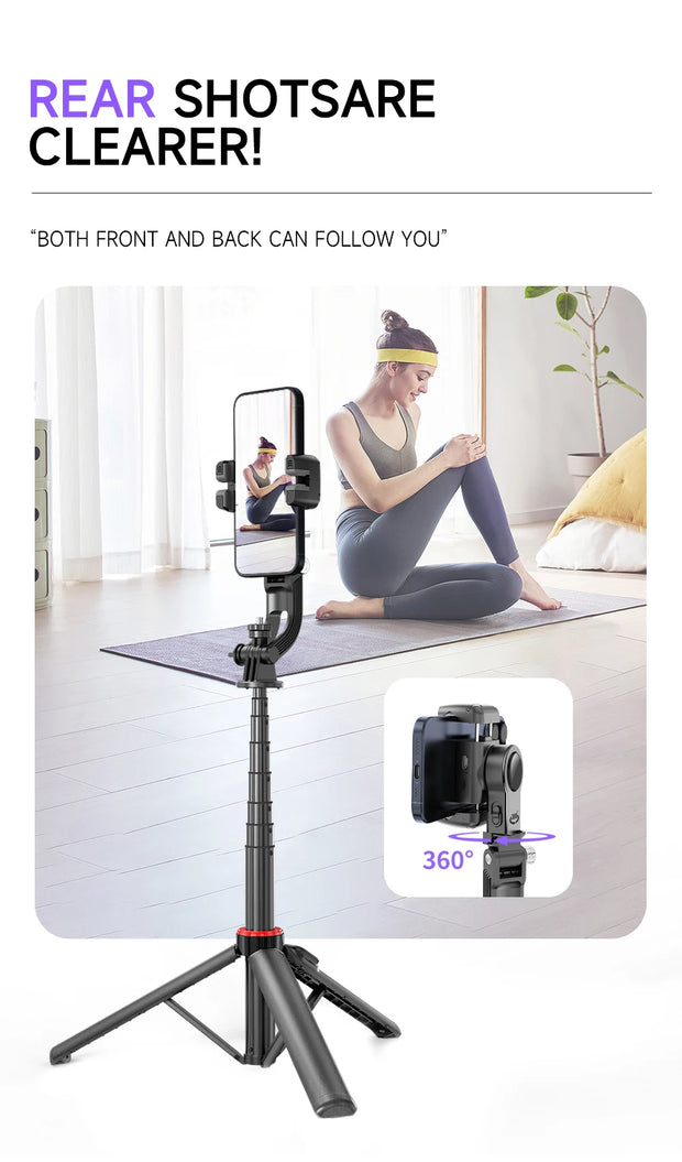 AI Face Tracking Handheld Gimbal Stabiliser 360° Shoot,Magnetic Remote Selfie Stick Tripod for Smartphone,1/4'' Screw for Camera