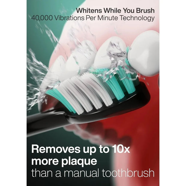 Black Series Ultra Whitening Toothbrush – ADA Accepted Electric Toothbrush- 8 Brush Heads & Travel Case – 40,000 VPM Electric Mo