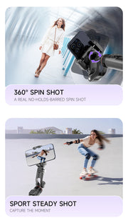 AI Face Tracking Handheld Gimbal Stabiliser 360° Shoot,Magnetic Remote Selfie Stick Tripod for Smartphone,1/4'' Screw for Camera