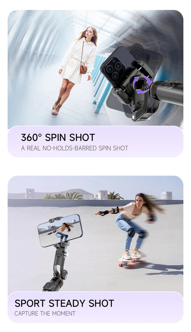 AI Face Tracking Handheld Gimbal Stabiliser 360° Shoot,Magnetic Remote Selfie Stick Tripod for Smartphone,1/4'' Screw for Camera