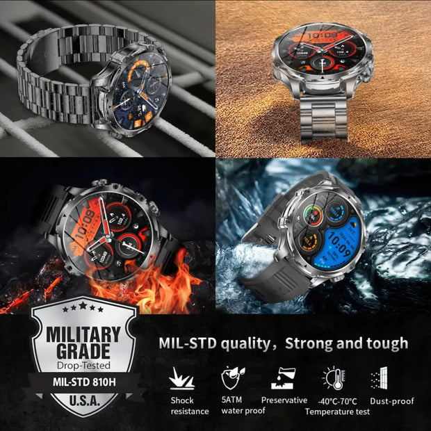 Men Outdoors Sports Smart Watch AK75 Flashlight 700mah Large Battery Bluetooth Calling LED Light Fitness Tracker Smartwatch