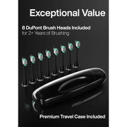 Black Series Ultra Whitening Toothbrush – ADA Accepted Electric Toothbrush- 8 Brush Heads & Travel Case – 40,000 VPM Electric Mo