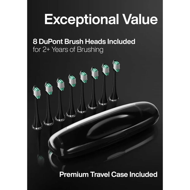 Black Series Ultra Whitening Toothbrush – ADA Accepted Electric Toothbrush- 8 Brush Heads & Travel Case – 40,000 VPM Electric Mo