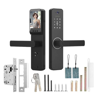 Fingerprint Smart Lock with 120° Wide Angle Camera Smart Doorbell Aluminum Alloy Keyless Entry Lock Handle Biometric for 35-60mm