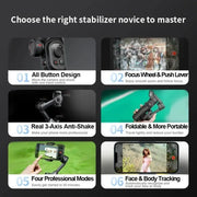 3-Axis Handheld Gimbal Wheel Selfie Stick With Fill Light Phone Holder Outdoor Photography Vlog Recording for iOS Android