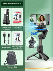 AXNEN Q19 AI Desktop Gimbal Stabilizer 360 Rotation Auto Face Tracking Mobile Phone Handheld Anti-shake Selfie with Fill Light