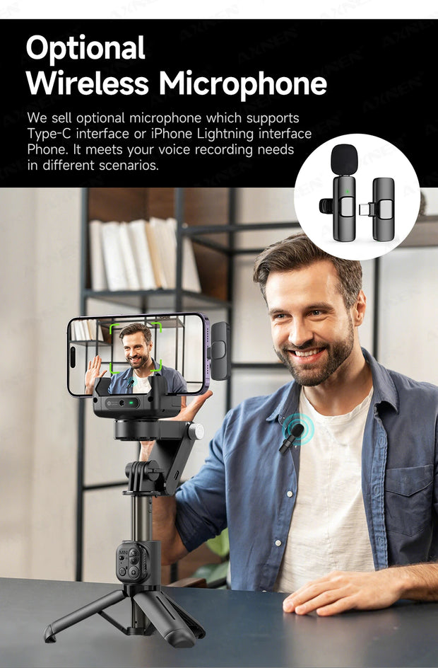 360° AI Handheld Gimbal Mobile Phone Anti-Shake Stabilizer Auto Face Tracking Aluminum Rod With Fill Light Optional Microphone