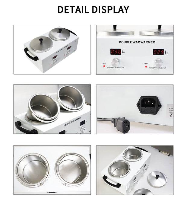 Electric Double Pot Wax Warmer Wax Heater Warmer with LED Display Skin Hair Removal Adjustable Temperature For Beauty Salon Home