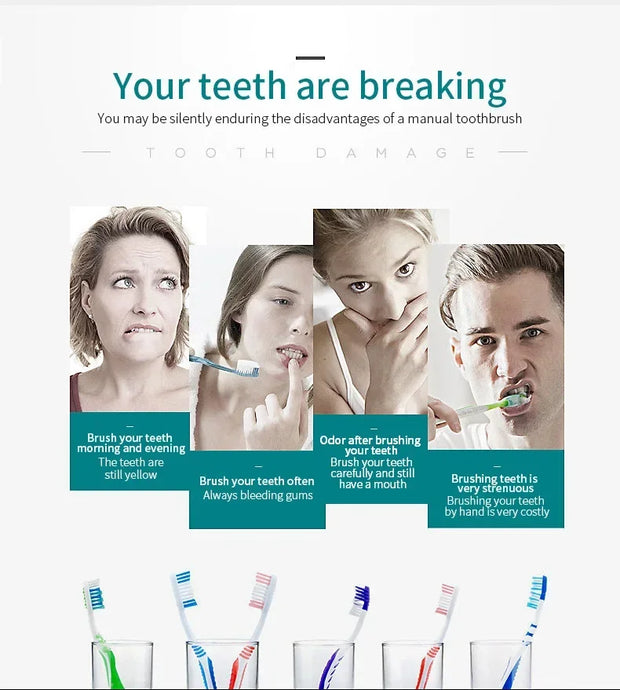 Smart Sonic Electric Toothbrush Waterproof Portable with Ultra Fine Soft Bristles 6 Speed Charging for Adults And Children