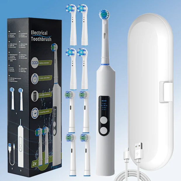 Round head electric toothbrush rotating visual electric toothbrush display automatic rechargeable adult couple men and women gif