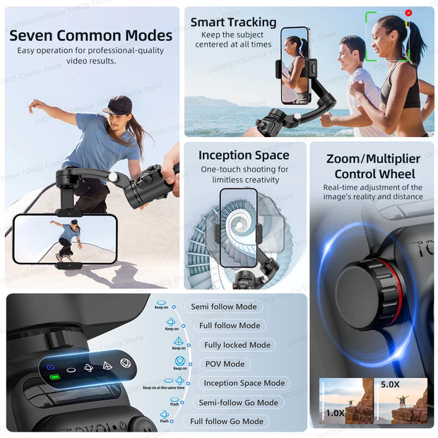 M02 New 3-Axis Handheld Gimbal Stabilizer for Smartphone with Wireless Remote for iPhone Android Phone Face Tracking Tiktok Vlog