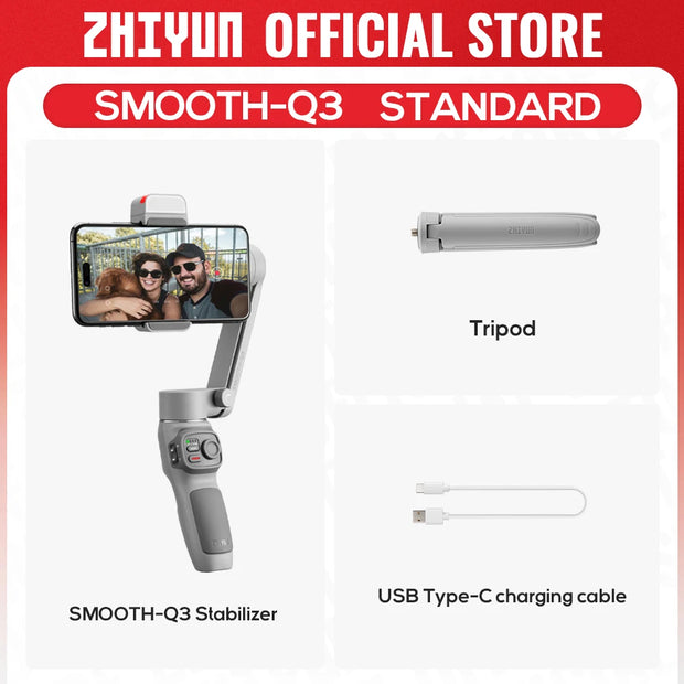 ZHIYUN Official SMOOTH Q3 Phone Gimbal 3-Axis Smartphones Handheld Stabilizer Fill Light for iPhone 13 Android