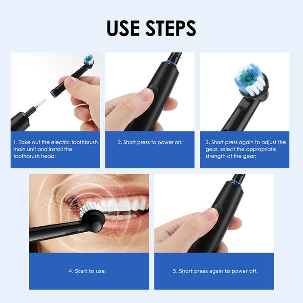 Sonic Rechargeable Rotary Electric Toothbrush Adult Waterproof with Timer 5 Modes & 4 Replaceable Brush Heads for Teeth Cleaning