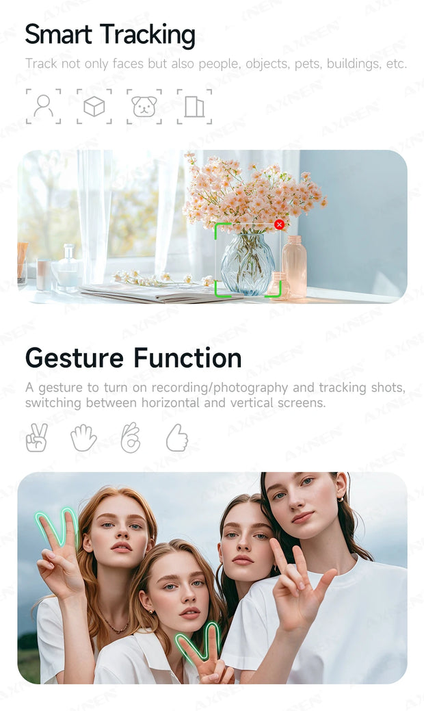AXNEN Q19 AI Desktop Gimbal Stabilizer 360 Rotation Auto Face Tracking Mobile Phone Handheld Anti-shake Selfie with Fill Light