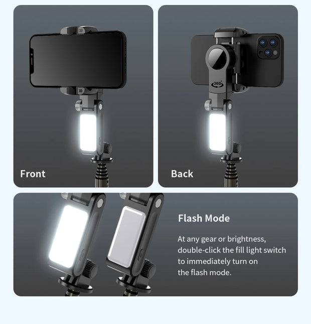 Q18 Desktop Following the shooting Mode Gimbal Stabilizer Selfie Stick Tripod with Fill Light for iPhone Cell Phone Smartphone