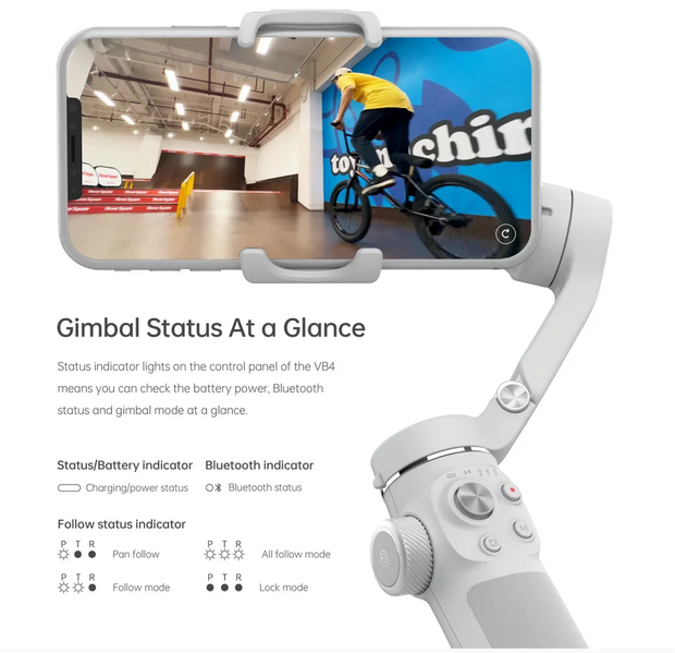 FeiyuTech VB4 Kit Smartphone Stabilizer Face Tracking Fill light 3-Axis Phone Gimbal Built-in Selfie Stick Portable iPhone16