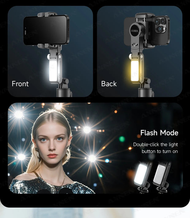 360° AI Handheld Gimbal Mobile Phone Anti-Shake Stabilizer Auto Face Tracking Aluminum Rod With Fill Light Optional Microphone