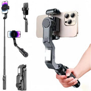 Multi Functional Handheld Gimbal Phone Holder Selfie Stick with Lightening Bolt Lamp Portable Monopod For Mini Photography
