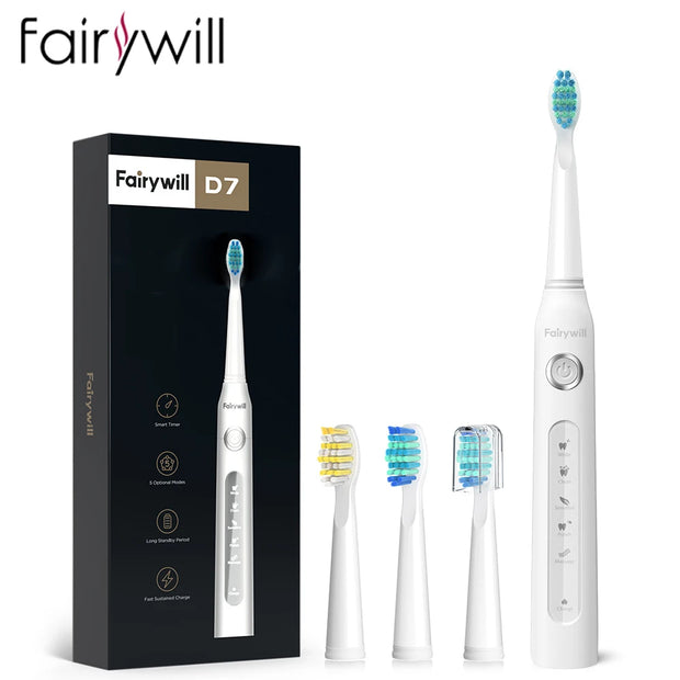 Fairywill Electric Sonic Toothbrush FW-507 USB Charge Rechargeable Adult Waterproof Electronic Tooth Brushes Replacement Heads s
