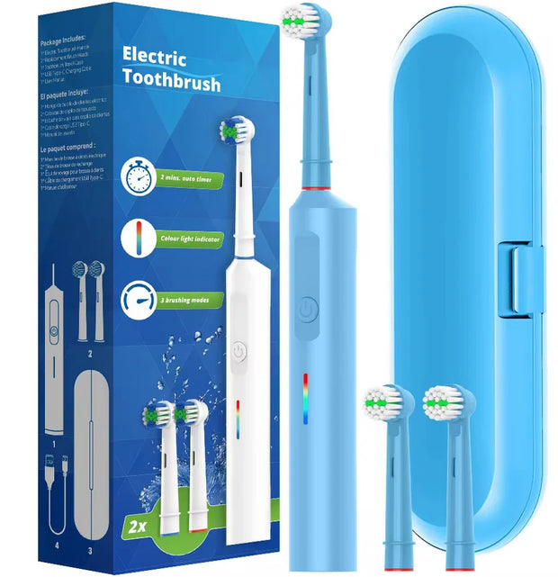 SUBORT Rotating Electric Toothbrush 3 Modes USB Fast Rechargeable Rotary Electric Toothbrush with Travel Case 2 Brush Heads