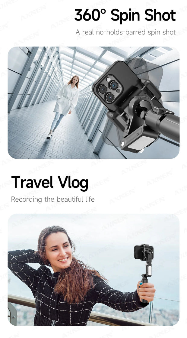 360° AI Handheld Gimbal Mobile Phone Anti-Shake Stabilizer Auto Face Tracking Aluminum Rod With Fill Light Optional Microphone