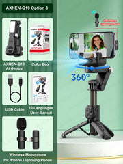 AXNEN Q19 AI Desktop Gimbal Stabilizer 360 Rotation Auto Face Tracking Mobile Phone Handheld Anti-shake Selfie with Fill Light