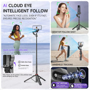 AXNEN C22 AI Tracking 360° Rotational Shoot Deskpot Handheld Gimbal Tripod Extendable Selfie Stick Wireless Remote for Vlog