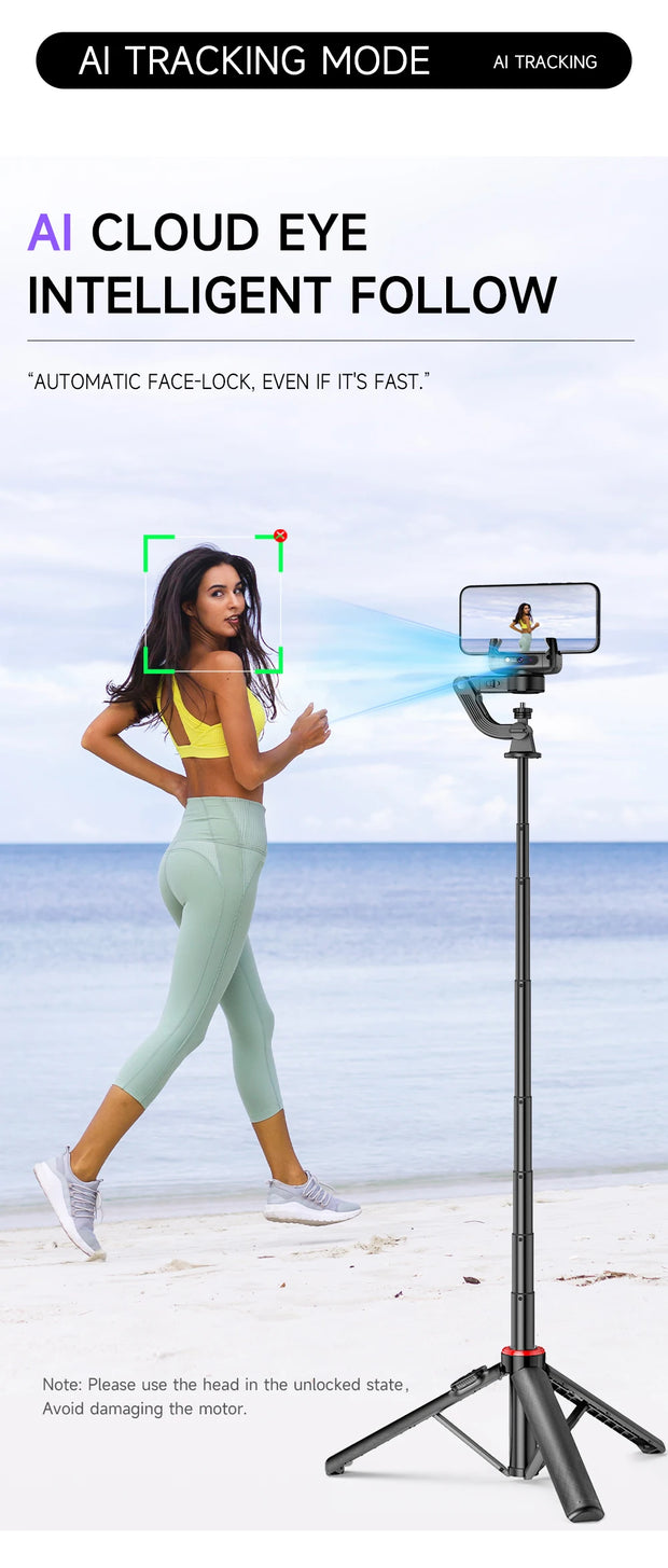 AI Face Tracking Handheld Gimbal Stabiliser 360° Shoot,Magnetic Remote Selfie Stick Tripod for Smartphone,1/4'' Screw for Camera