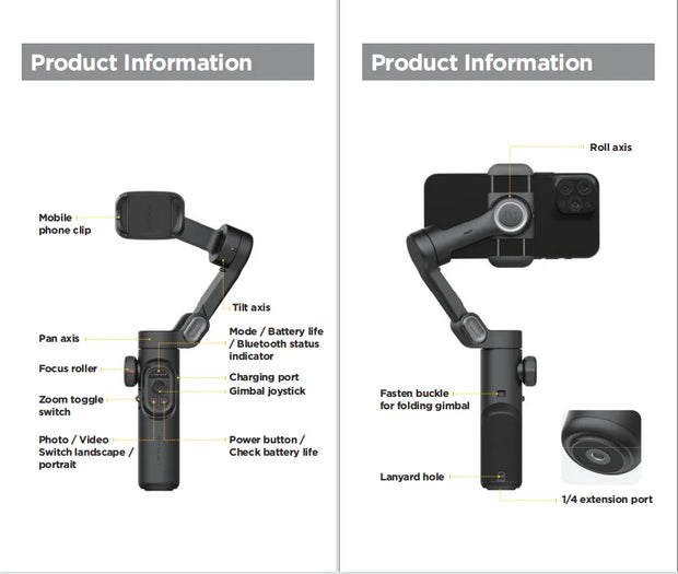 AOCHUAN 3-Axis Handheld Gimbal Stabilizer for Smartphone with Fill Light for iPhone Android Face Tracking Vlog Smart XE