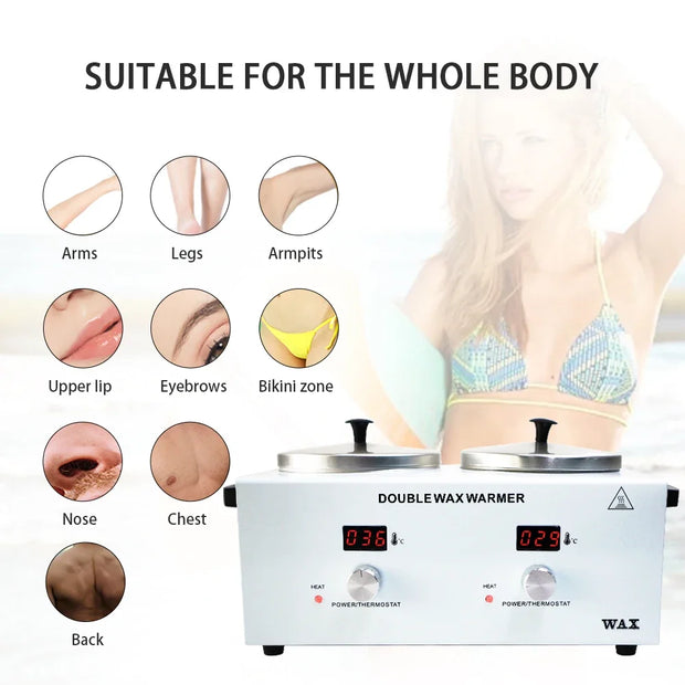 Wax Heater Double Paraffin Electronic Display Facial Skin SPA Equipment Dual Hot Hair Removal Tool Adjustable Temperature