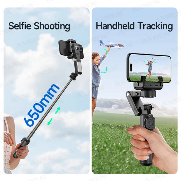 360° AI Handheld Gimbal Mobile Phone Anti-Shake Stabilizer Auto Face Tracking Aluminum Rod With Fill Light Optional Microphone
