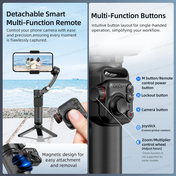 M02 New 3-Axis Handheld Gimbal Stabilizer for Smartphone with Wireless Remote for iPhone Android Phone Face Tracking Tiktok Vlog