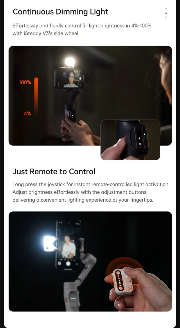 hohem Official V3 Smartphone Stabilizer Ai Face Tracking 3-Axis Phone Gimbal Built-in Selfie Stick Portable iPhone16/Samsung