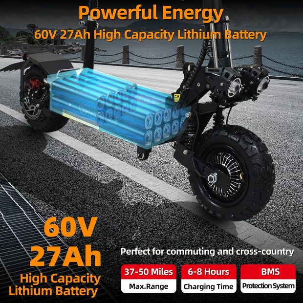 Electric Scooter for Adults, 5600W Dual Motors Up to 50 MPH, Electric Scooter Adults Range 50 Miles, 60V 27Ah Large Capacity Bat