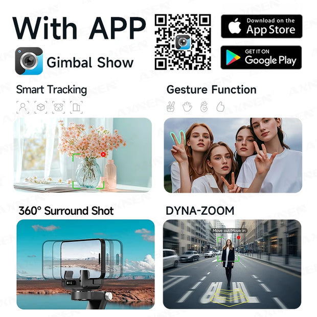 360° AI Handheld Gimbal Mobile Phone Anti-Shake Stabilizer Auto Face Tracking Aluminum Rod With Fill Light Optional Microphone