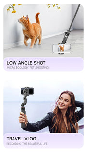 AI Face Tracking Handheld Gimbal Stabiliser 360° Shoot,Magnetic Remote Selfie Stick Tripod for Smartphone,1/4'' Screw for Camera