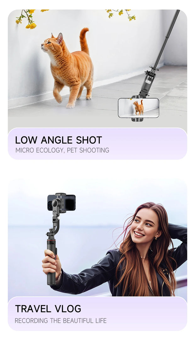 AI Face Tracking Handheld Gimbal Stabiliser 360° Shoot,Magnetic Remote Selfie Stick Tripod for Smartphone,1/4'' Screw for Camera