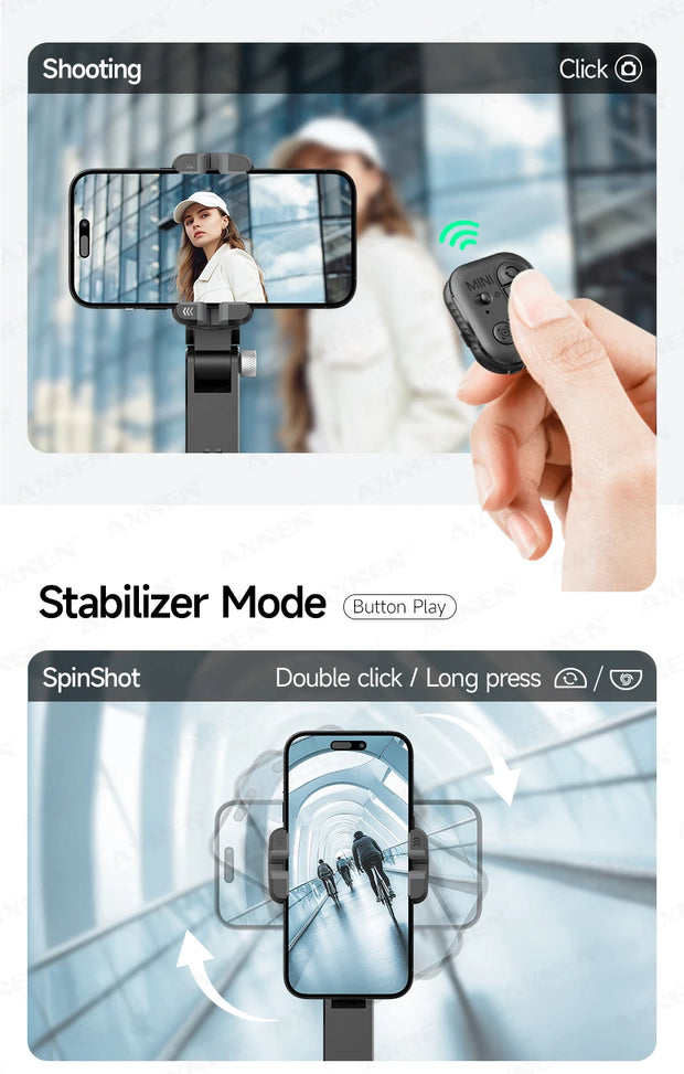 360° AI Handheld Gimbal Mobile Phone Anti-Shake Stabilizer Auto Face Tracking Aluminum Rod With Fill Light Optional Microphone