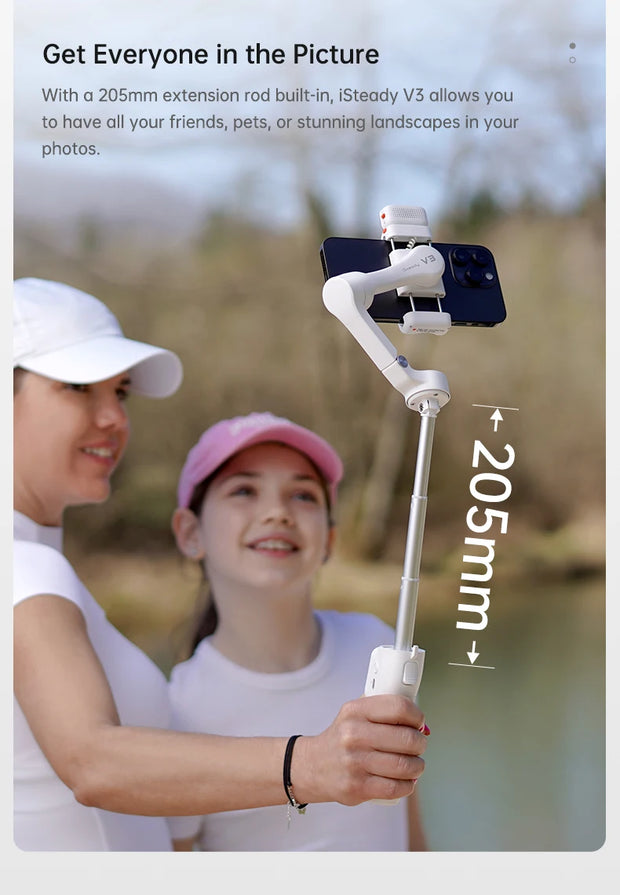 hohem Official V3 Smartphone Stabilizer Ai Face Tracking 3-Axis Phone Gimbal Built-in Selfie Stick Portable iPhone16/Samsung