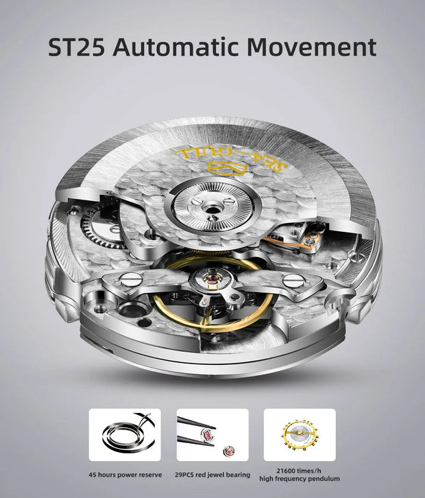 2025 New Seagull Men's Watch Automatic Mechanical Wristwatch Multi-Function Hollow Flywheel Business Simple Watch D819.622