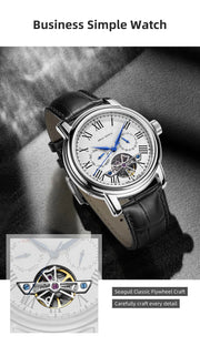 2025 New Seagull Men's Watch Automatic Mechanical Wristwatch Multi-Function Hollow Flywheel Business Simple Watch D819.622