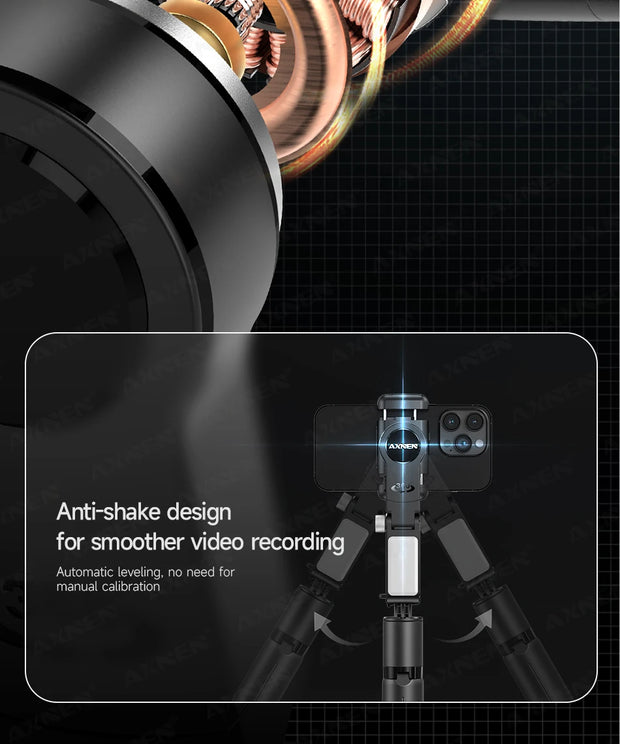 360° AI Handheld Gimbal Mobile Phone Anti-Shake Stabilizer Auto Face Tracking Aluminum Rod With Fill Light Optional Microphone