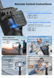 AXNEN HQ2 SERIES Mobile Phone Stabilizer Handheld Gimbal for Smartphone Gopro Action Camera Extension Rod Selfie Stick Tripod
