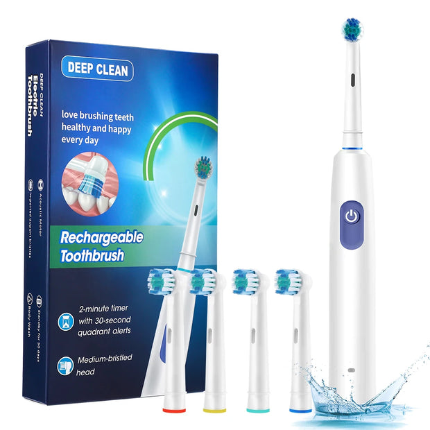 Sonic Rechargeable Rotary Electric Toothbrush Adult Waterproof with Timer 5 Modes & 4 Replaceable Brush Heads for Teeth Cleaning