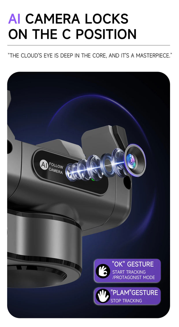 AI Face Tracking Handheld Gimbal Stabiliser 360° Shoot,Magnetic Remote Selfie Stick Tripod for Smartphone,1/4'' Screw for Camera