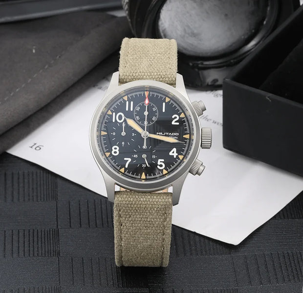 MILITADO Chronograph 39mm Watch BGW-9 Luminous Retro Military 100m Waterproof VK61 Quartz Movement Steel Vintage Men Wristwatch