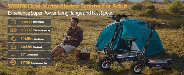 Electric Scooter for Adults, 5600W Dual Motors Up to 50 MPH, Electric Scooter Adults Range 50 Miles, 60V 27Ah Large Capacity Bat