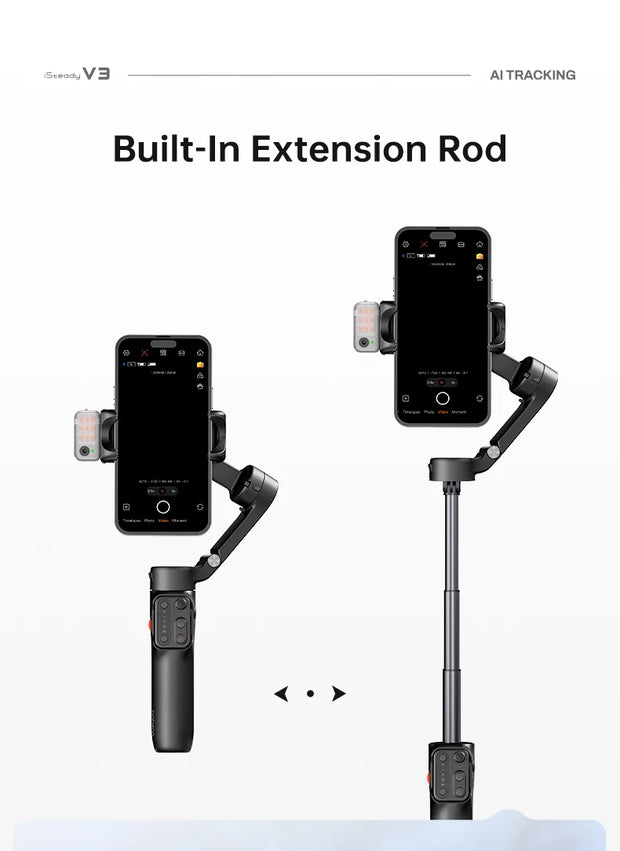 hohem Official V3 Smartphone Stabilizer Ai Face Tracking 3-Axis Phone Gimbal Built-in Selfie Stick Portable iPhone16/Samsung