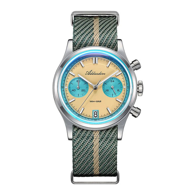ADDIESDIVE Hot Sale AD2095 Watches For Men Multifunction Chronograph 38mm AR Coating Quartz WristWatches VK64 Waterproof Clock