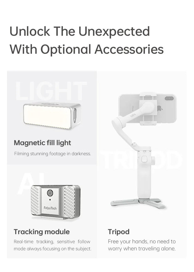 FeiyuTech VB4 Kit Smartphone Stabilizer Face Tracking Fill light 3-Axis Phone Gimbal Built-in Selfie Stick Portable iPhone16